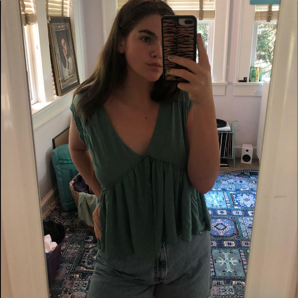Free People Short Sleeve Greenish Blue top💚💙